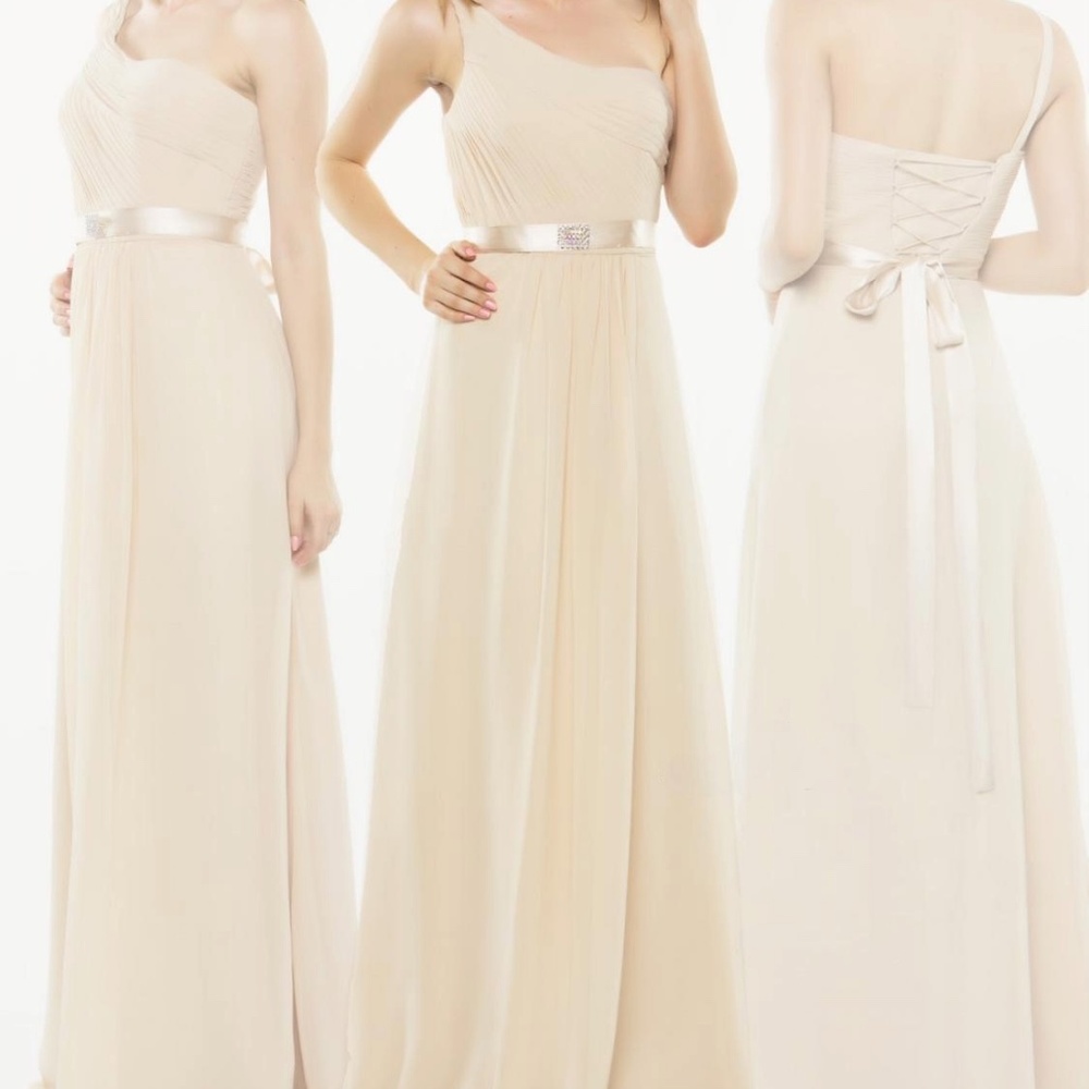 Milano Formals Champagne Nude Off white Long Bridesmaid Formal Evening Prom NWT